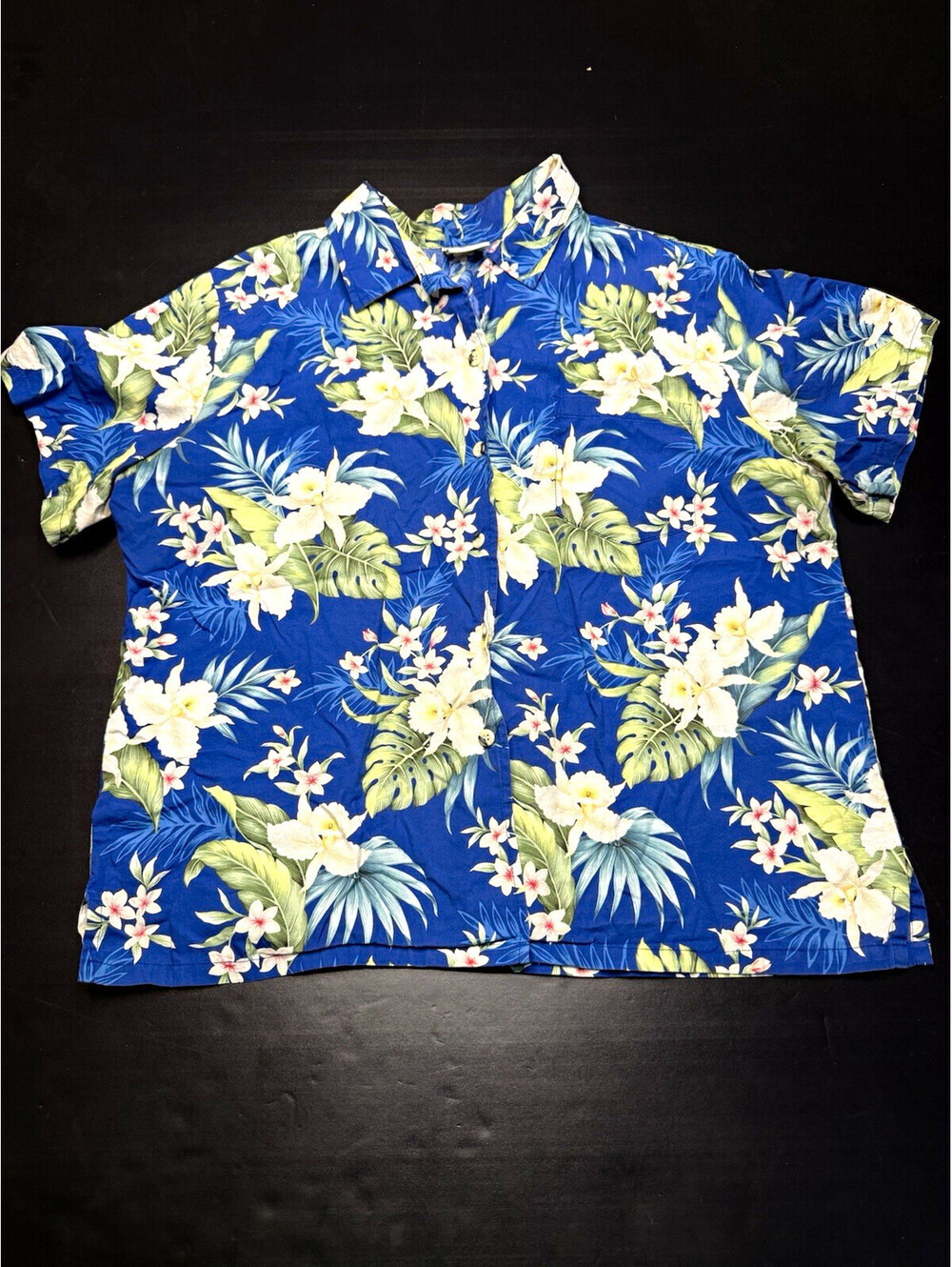 Go Barefoot Hawaiian Blue Floral Button-Down Shirt 2X USA Womens Trader Joe’s